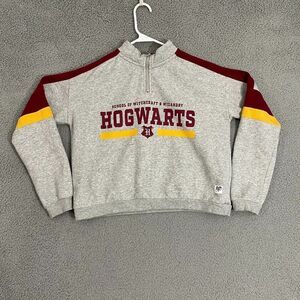 Harry Potter x H&M Hogwarts Sweatshirt Girls 20 Gray 1/4 Zip Cropped‎ Pullover